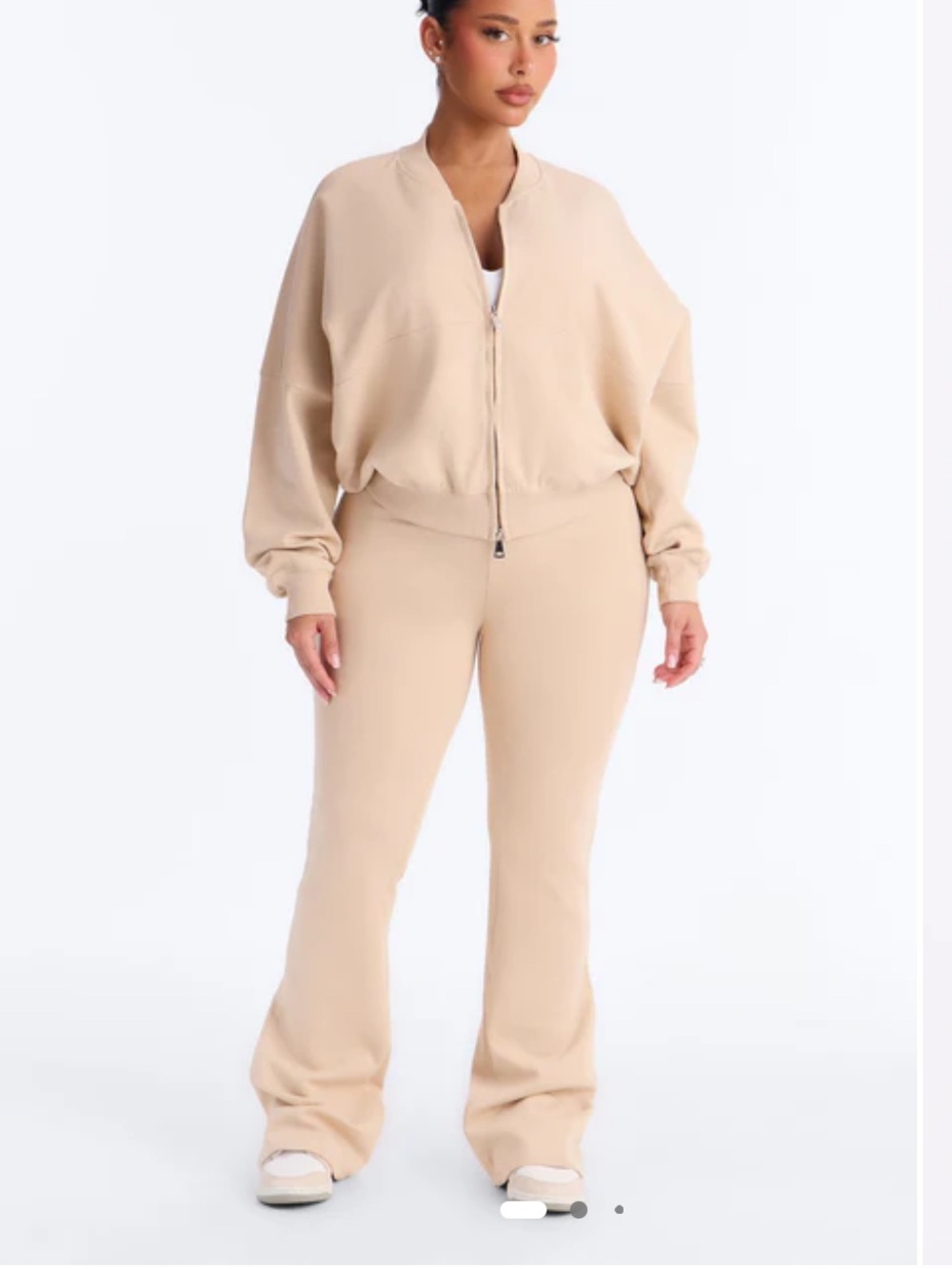 New with tags Fashion Nova Relaxed Zip-Front Bomber & Flared Pant Set - Beige